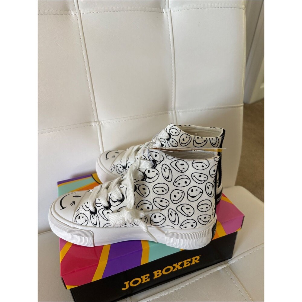 Joe Boxer White High-Top Sneakers with Black Smiley Print